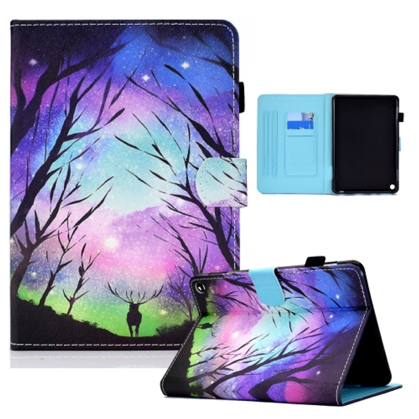 For Amazon Kindle Fire HD8 (2020) Colored Drawing Horizontal Flip Leather Case with Holder & Card Slots & Sleep / Wake-up Function(Starry Deer)