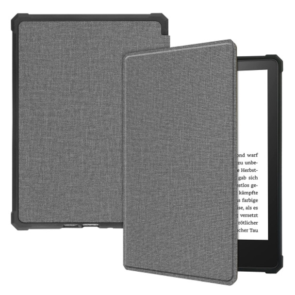 For Amazon Kindle Paperwhite 2021 Solid Color Voltage Denim Texture TPU Horizontal Flip Tablet Leather Case with Sleep / Wake-up Function(Grey)