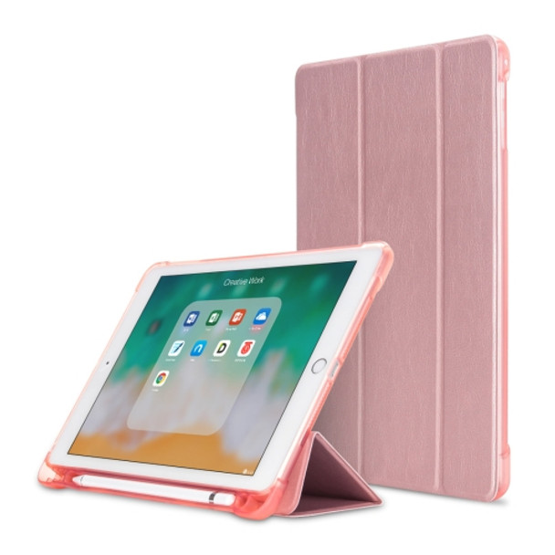 Litchi Texture Flip Leather Case for iPad 9.7(2017) / 9.7(2018)/ Air2 / Air, with Three-folding Holder & Pen Slots(Rose Gold)