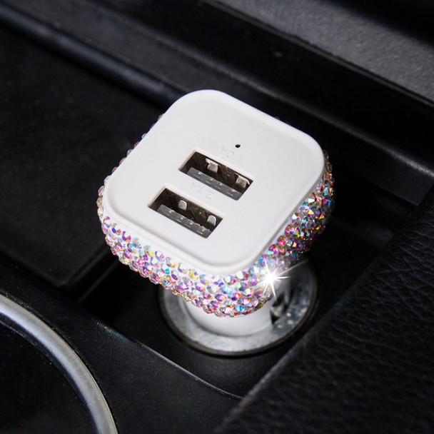 Diamond-Studded Dual USB Cigarette Lighter Car Charger(Bright Black)