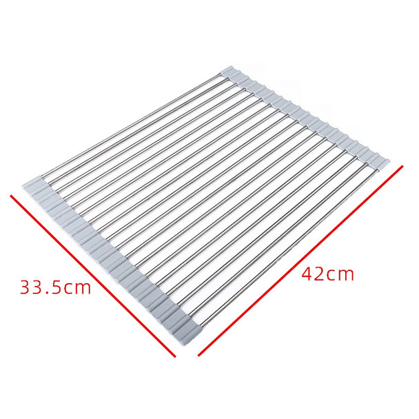 Folding Water Filters Kitchen Rack Sink Bowl Chopsticks Filters, Style: Stainless Steel 42x33cm