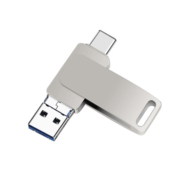 256GB USB 3.0 + 8 Pin + USB-C / Type-C 3 in 1 Phone Computer Metal Rotatable U-Disk(Silver Gray)