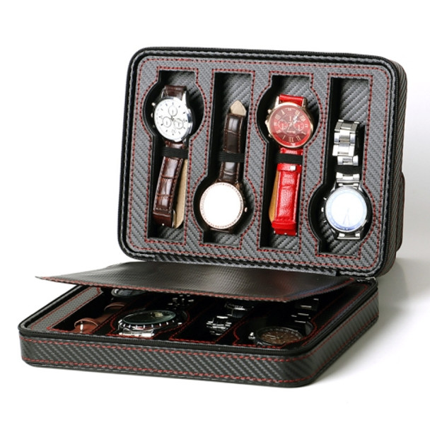 PU Leather Full Carbon Fiber Zipper Watch Bag Watch Storage Display Box, Style:  08 Watch Position