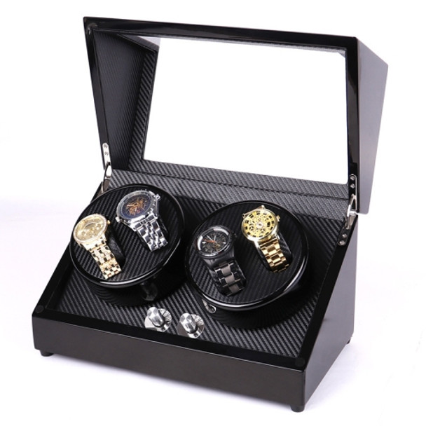 4 Watch Positions + 0 Automatic Winding Watch Box Rotating Motor Watch Winder，EU Plug(Black + Carbon Fiber)