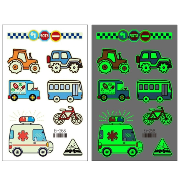 20 PCS Waterproof Children Luminous Cartoon Transport Car Tattoo Sticker(Ei-268)