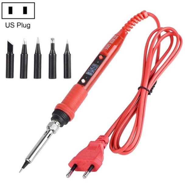 Metallic LCD Temperature Regulating Soldering Iron And Soldering Iron Tip Set Electric Soldering Iron Welding Tool( 110V US Plug Black Head Red)