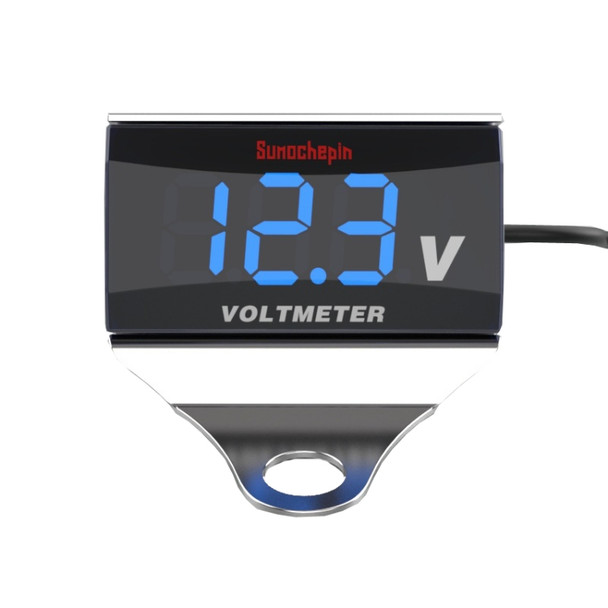 SUMOCHEPIN SMCP101 8-150V Motorcycle Modified Voltmeter LED Digital Display Electric Pressure Meter, Colour: White Bracket+Blue Voltmeter