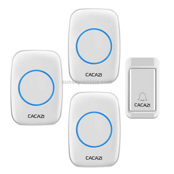 CACAZI A10G One Button Three Receivers Self-Powered Wireless Home Cordless Bell, EU Plug(White)