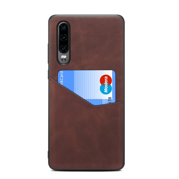 For Huawei P30 Skin Feel PU + TPU Protective Case with Card Slot(Brown)