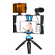 PULUZ 4 in 1 Vlogging Live Broadcast LED Selfie Light Smartphone Video Rig Kits with Microphone + Tripod Mount + Cold Shoe Tripod Head for iPhone, Galaxy, Huawei, Xiaomi, HTC, LG, Google, and Other Smartphones(Blue)