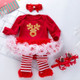 Baby Christmas Clothes Long Sleeve Cartoon Romper Net Yarn Tutu Four-piece Childrens Wear (Color:Christmas Elk Size:59)