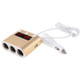 5V / 2.4A & Quick Charge 2.0 USB Port + Triple Cigarette Lighter Socket with Battery Voltage & Temperature Display Car Charger(Gold)