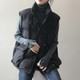 Fleece Cotton Vest Loose Stand-up Collar Waist Padded Vest Jacket (Color:Black Size:M)