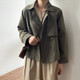 Ladies Retro Short Loose Windbreaker Jacket (Color:Army Green Size:M)