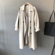 Ladies Loose Solid Color Lapel Long-sleeved Mid-length Windbreaker Jacket (Color:Creamy Size:white_S)