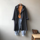 Ladies Loose Solid Color Lapel Long-sleeved Mid-length Windbreaker Jacket (Color:Navy Blue Size:M)