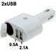 2xUSB Car Charger with DC 12V 1A-2.1A Socket, For iPhone, Galaxy, Huawei, Xiaomi, LG, HTC and Other Smart Phones(White)