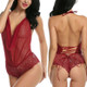 3 PCS Lace Siamese Sexy Lingerie Erotic Underwear, Size:S(Wine Red)