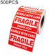 500 PCS Self-adhesive Outer Box English Warning Sticker Fragile Label, Size: 76x51mm