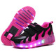 J30 LED Light Single Wheel Roller Skating Shoes Sport Shoes, Size : 39 (Black Pink)