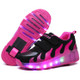 J30 LED Light Single Wheel Roller Skating Shoes Sport Shoes, Size : 39 (Black Pink)