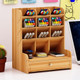 Children Student Multifunctional Wooden Desktop Storage Pen Holder Hand Account Tape Stationery(B11 Cherry Wood)
