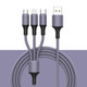 2 PCS ZZ034 USB To 8 Pin + USB-C / Type-C + Micro USB 3 In 1 Fast Charging Cable, Style: Silicone-Purple