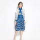 Chiffon Western Style Shirt Design Sense Letter Niche Skirt Two-piece Suit (Color:Blue Size:XL)