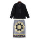 Lace Collar Long Sleeve Shirt Plaid Printed Hip Skirt Set (Color:Black Size:M)