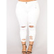 Plus Size Solid Color Frayed Casual Pants (Color:White Size:XXL)