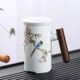 Enamel Ceramic Tea Cup Set with Cup Cover & Filter Cup, Pattern: Charactizing A Fine Spring