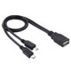 USB 2.0 Female to 2 Micro USB Male Cable, Length: About 30cm