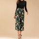 Elastic Waist Wide Leg Pants With Tropical Prints (Color:Dark Green Size:S)