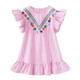 3 PCS Girls Neckline Tassel Vertical Stripes Ruffled Dress, Height:120cm(Pink)