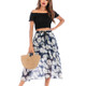 Beach Leisure Chiffon Floral Print High Waist Lace Skirt, Size: XL(Blue Daisy )