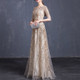 Spring and Summer Half Sleeved Long Slim Sequins Hosted Banquet Dress, Size:M(Champagne)