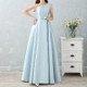 Satin Long Bridesmaid Sisters Skirt Slim Graduation Gown, Size:XS(Ice Blue F)