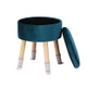 Modern Flannel Solid Wood Stool Thickened Small Stool Living Room Storage Stool(Blue Green)