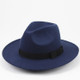 Men / Women Retro British Style Wool Jazz Cap Big Edge Sun Hat(Navy)