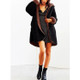 Double-Faced Plush Two-Piece Long Hooded Jacket (Color:Black Size:L)