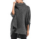 Long Hooded Bat Sleeves Top Sweater (Color:Black Size:One Size)