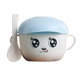 2 in 1 Cartoon Wheat Straw Bowl Spoon Set Heat Insulation Anti-hot Soup Noodle Bowl Baby Bowl Complementary Food Feeding Tableware, Specification:Without Ear(Blue)