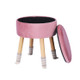 Modern Flannel Solid Wood Stool Thickened Small Stool Living Room Storage Stool(Dark Pink)