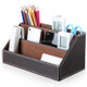 2 PCS Leather Multifunctional Pen Holder Office Desk Five Compartment Storage Organizing Box(Brown)