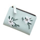 Embroidery Short Wallet PU Leather Wallets Female Floral Hasp Coin Purse Zipper Bag Card Holders(Light Green)