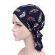 2 PCS Stretch Cotton Printed Turban Cap Chemotherapy Cap Toe Cap, Size:One Size(Navy Blue Feather)
