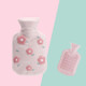 Cartoon Flowers Plush Hot Water Bottle Bag Injection Water Hand Warmer(Light Pink)