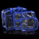 Portable Travel Zip Look PVC Bags Waterproof Transparent Makeup Storage Bag, SIZE:3Pcs Set(Blue)