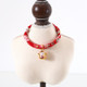4 PCS Lucky Cat Copper Bell Adjustable Pet Cat Dog Collar Necklace, Size:M 25-30cm(Red Flowers)