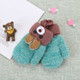 Cartoon Bear Shape Knitted Wool Double Layer Plus Velvet Thick Warm Children Gloves Mittens, Suitable Age:0-3 Years Old(Cyan)